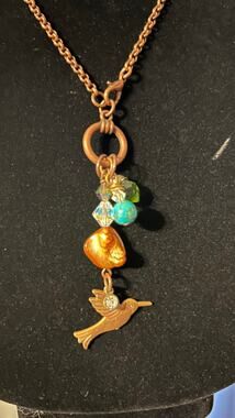 Handmade Bronze tone Bird Charm Beaded Necklace